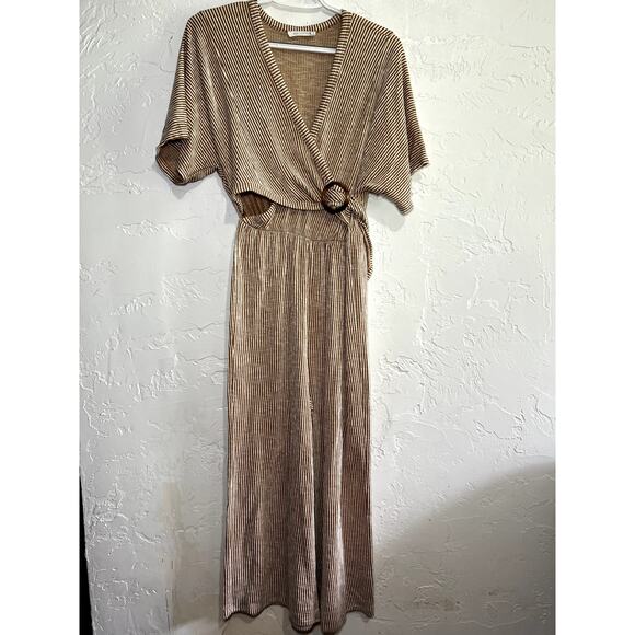 All in Favor stripe wide leg wrap jumpsuit women medium minimalist career preppy - Picture 3 of 10